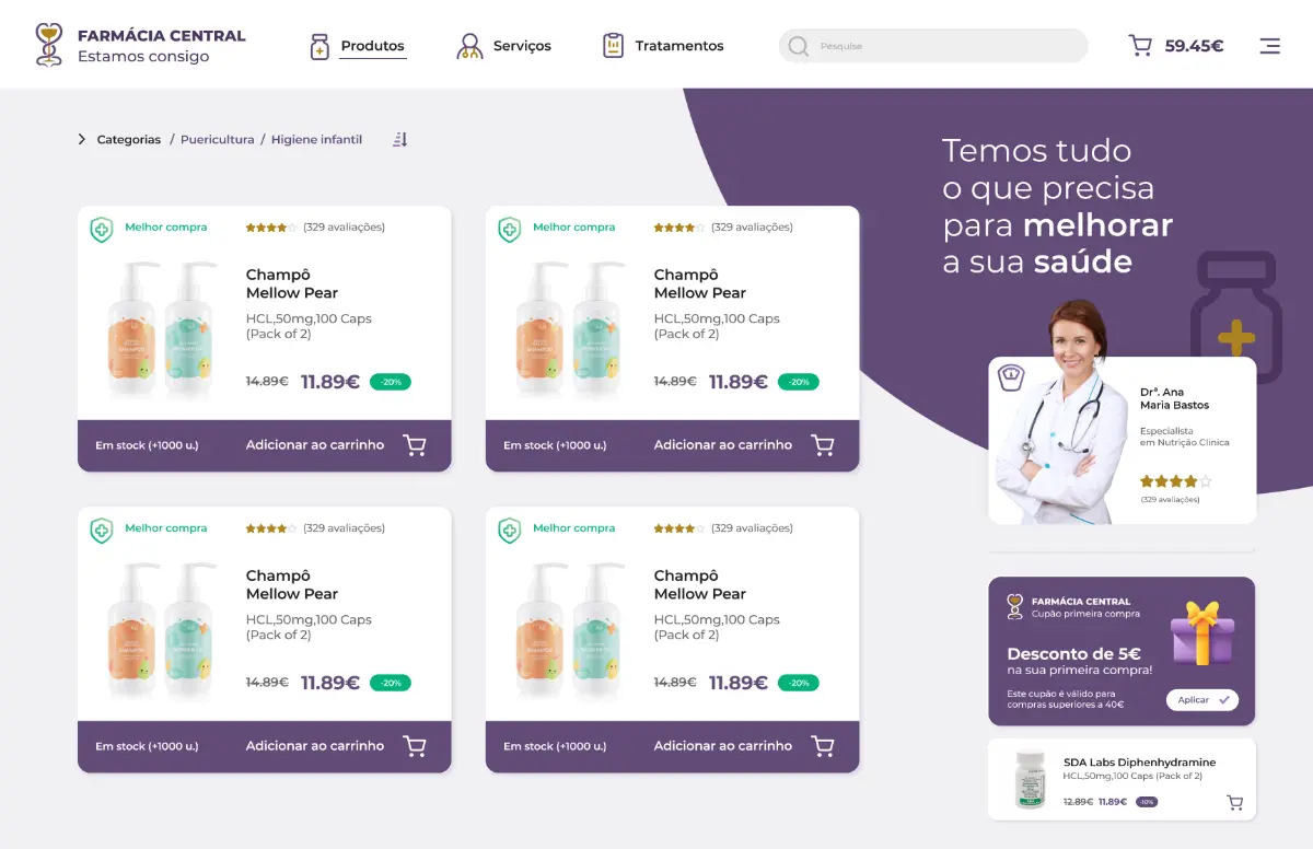 Farmacia Central Web Design Farmácia Central de Cantanhede online store product listin page webdesign by OURS TEAM, Aveiro